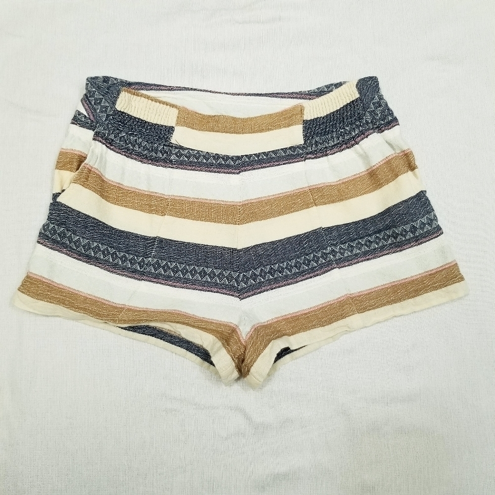 Mud‎ pie shorts striped white tan blue elastic waist pull on cotton SMALL EUC